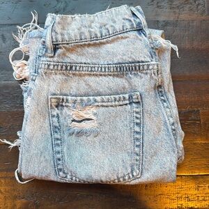 pacsun high rise straight ripped jeans blue light wash cotton cropped pants 24